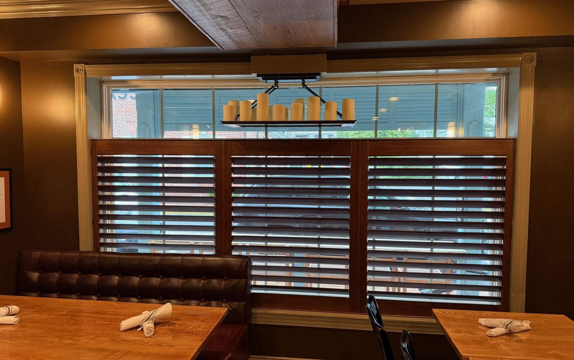 Restaurant commercial plantation shutters dark wood